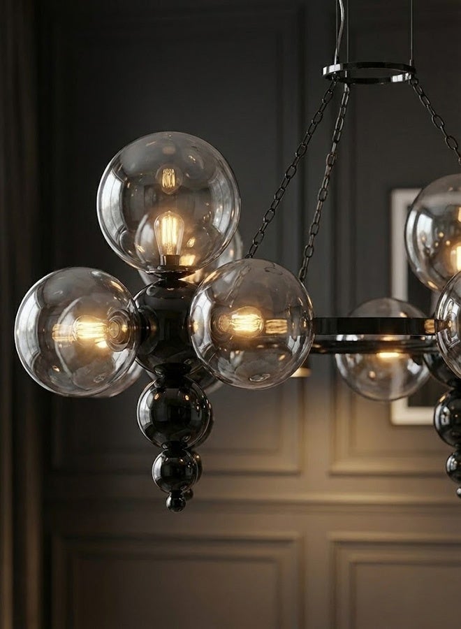 SPOLUX Modern Lighting, Modern Chandelier, Light,  Black Color, 100x35x60 cm, Suitable  for bedroom and living room, Glass Material, Adjustable height. - Image 5